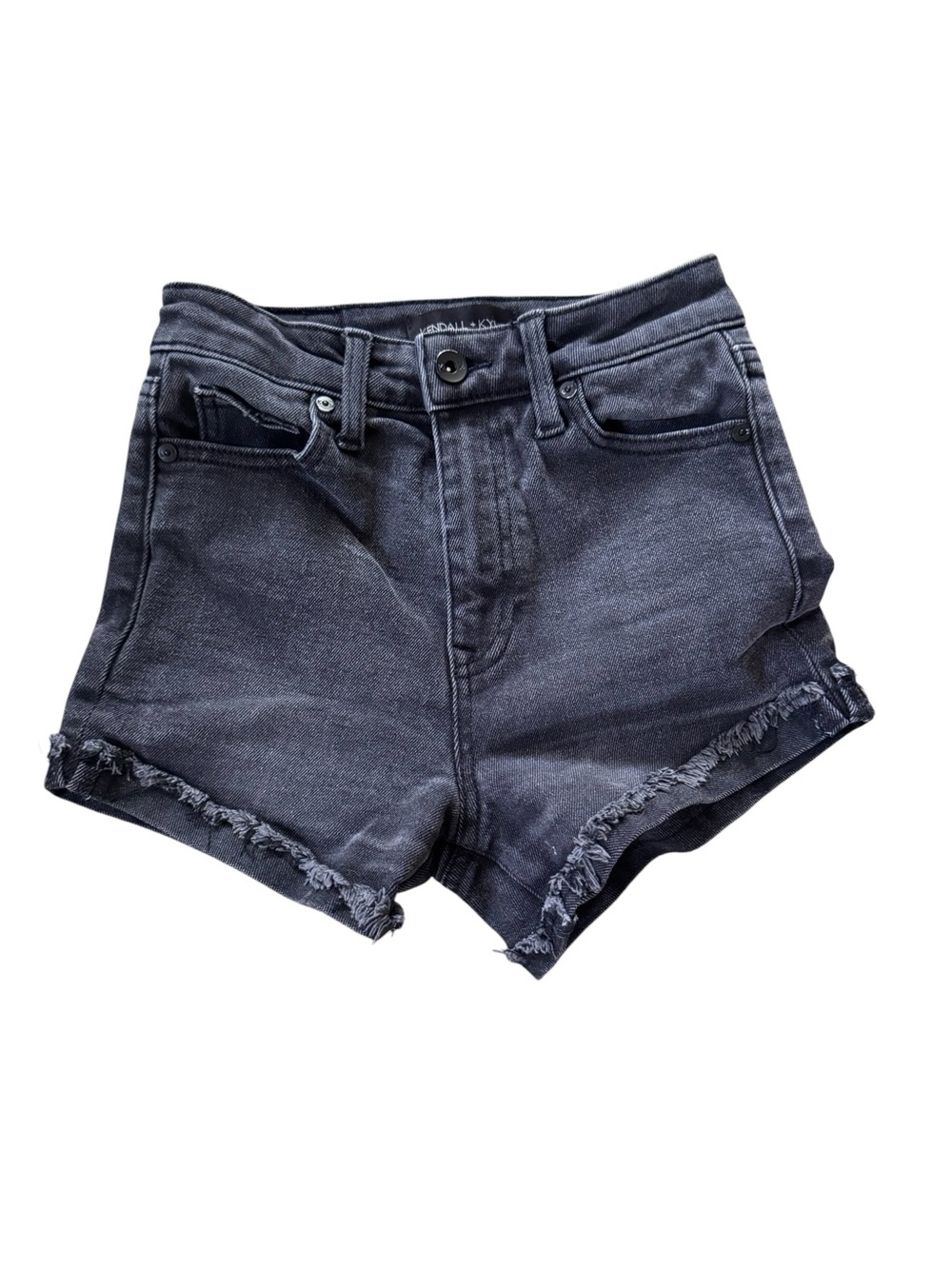 Kendall + Kylie Drifter High Rise Black Denim Shorts Women’s Size 0/24 Raw Hem